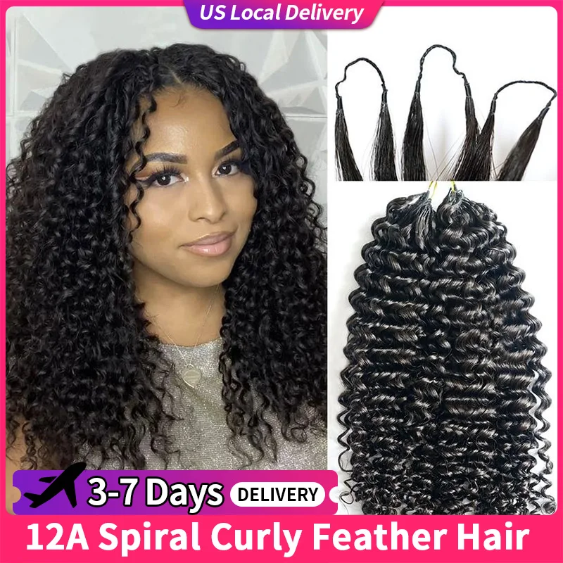 

Knotless Pre-Separated 12A Afro Kinky Curly Crochet Hair Human Hair Small Spiral Curls Soft Natural Feather Extensions