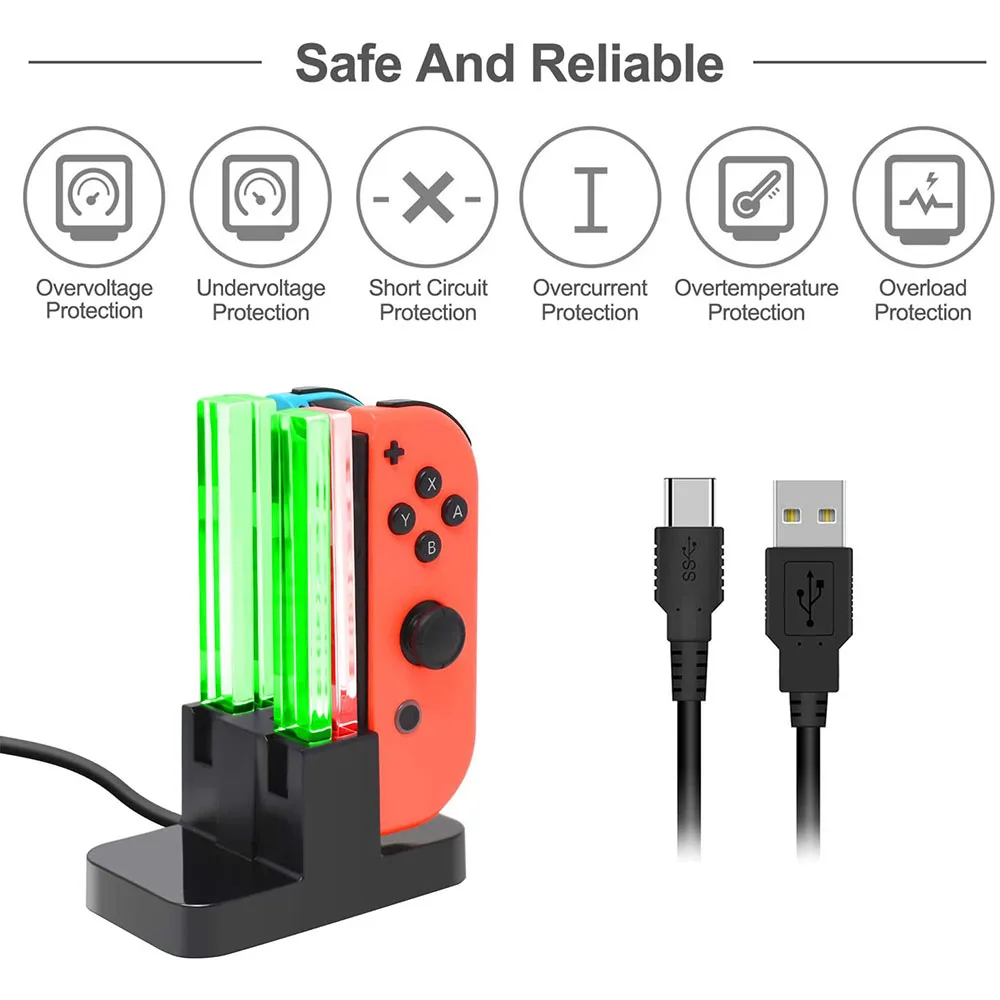 Cargador de controlador 4 en 1 para Nintendo Switch, indicador LED, estación de carga, accesorios OLED
