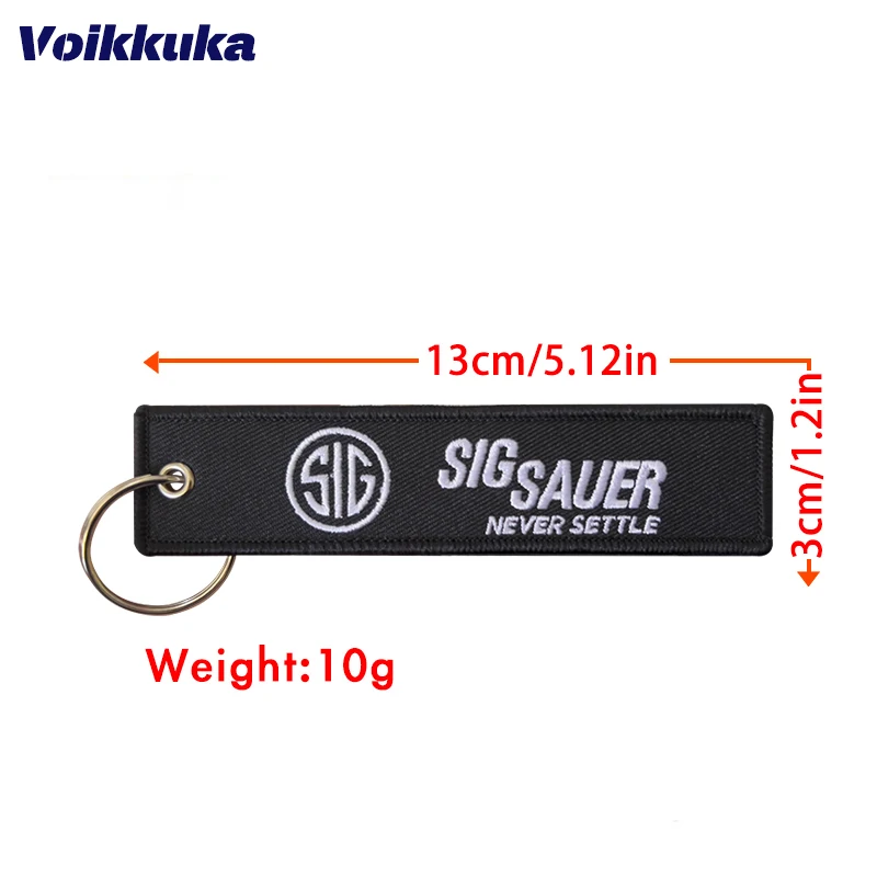 1PC 2PCS 3PCS Set Sale Both Sides Embroidery Letters SIG SAUER Tag Never Settle Motorcycle Aviation Keychain Bag Accesorios