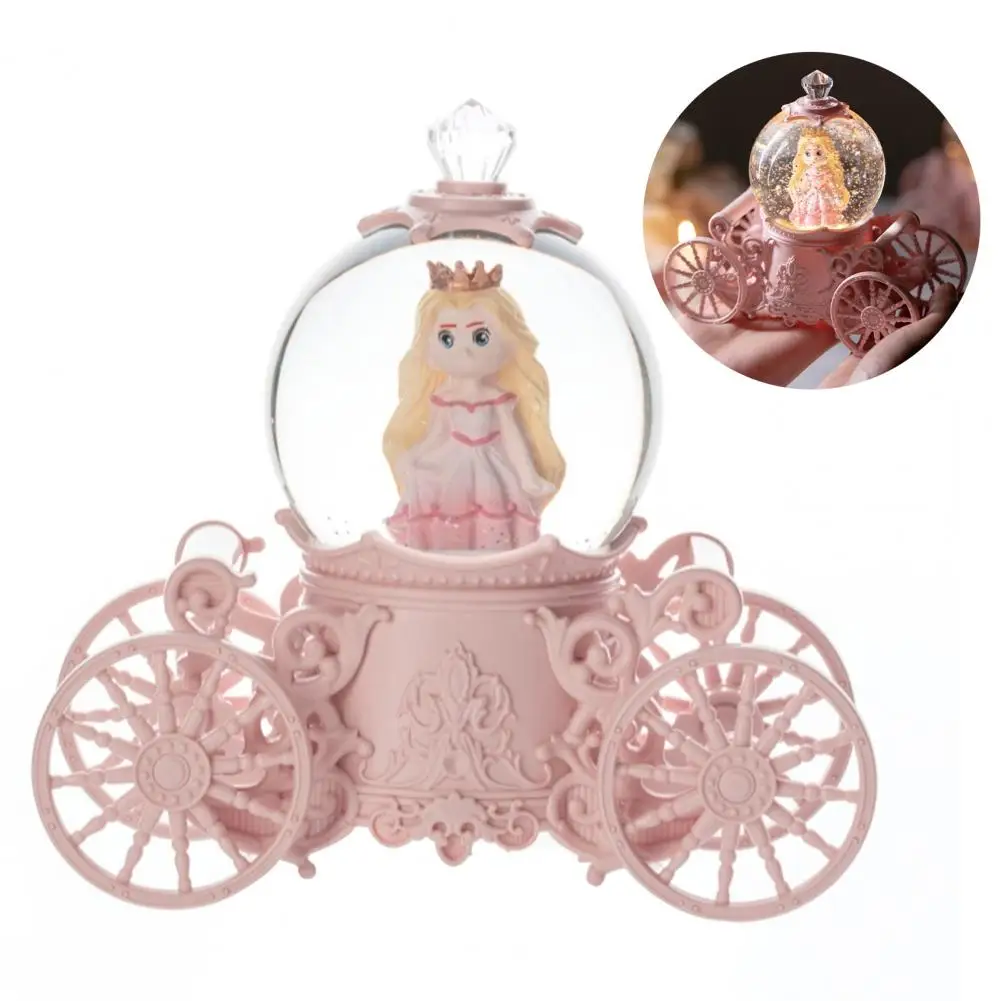 

Hand-painted Music Box Enchanting Pumpkin Carriage Music Box with Led Light Faux Ball Princess Bunny Snow Desktop for Home