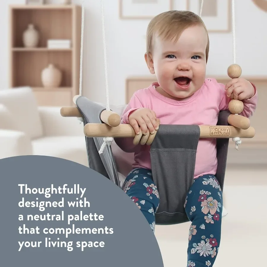 Babyschommel Lichtblauw Binnen Buiten Draagbare Hangstoel voor Baby's Peuters 6 Maanden - 4 Jaar Katoenen Canvas Beukenhout Fra