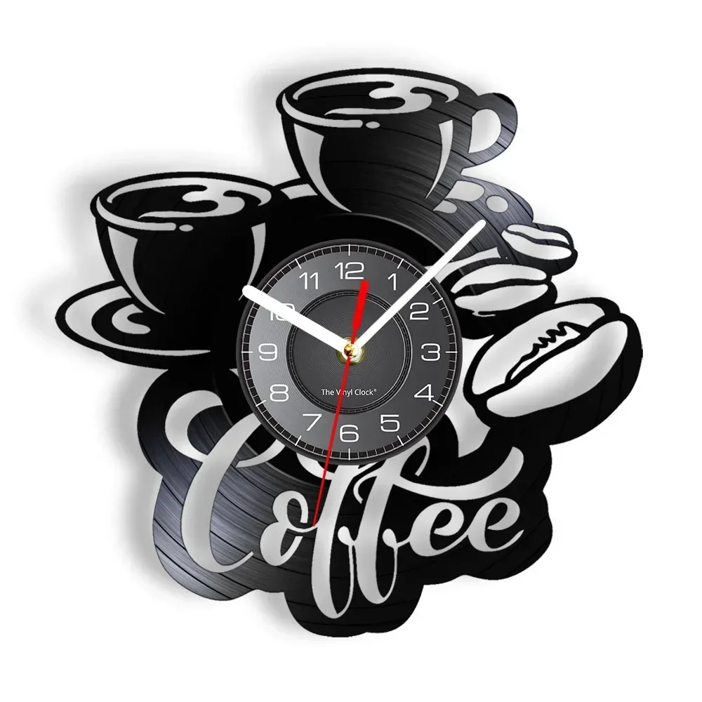 Coffee Time Vinyl LP Record Wall Clock Coffee Bean Cup Latte Art Retro Luminous Wall Watch Coffee Master Caf É Wall Decoration