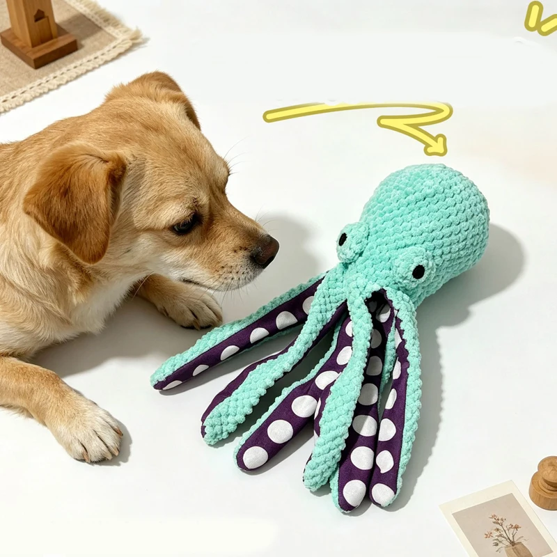 Squeaky Octopus Plush Dog Toy Indestructible Teething Chew Toy Interactive Sound Pet Stress Relief Boredom Toy for Dogs and Cats