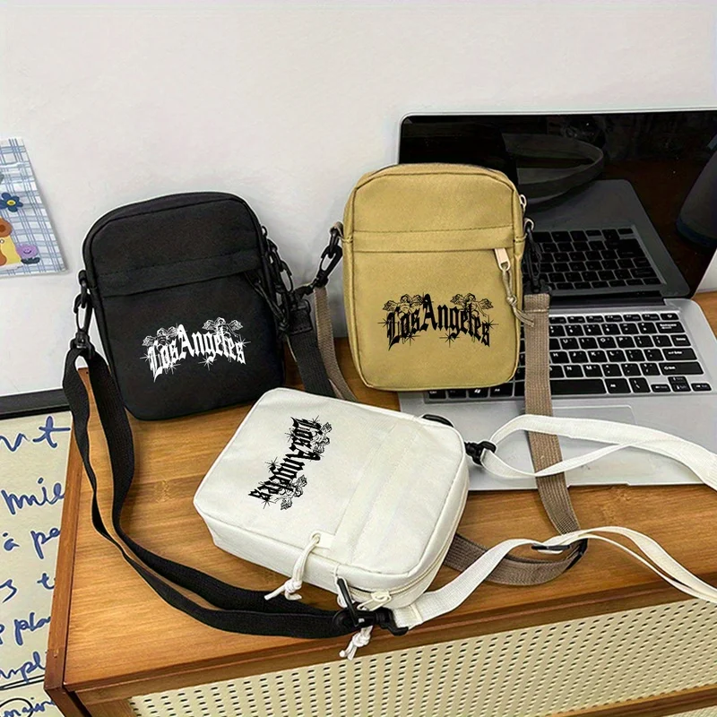 Los Angeles printed crossbody bag: Adjustable shoulder strap, lightweight and foldable, zipper bag, suitable for daily commuting