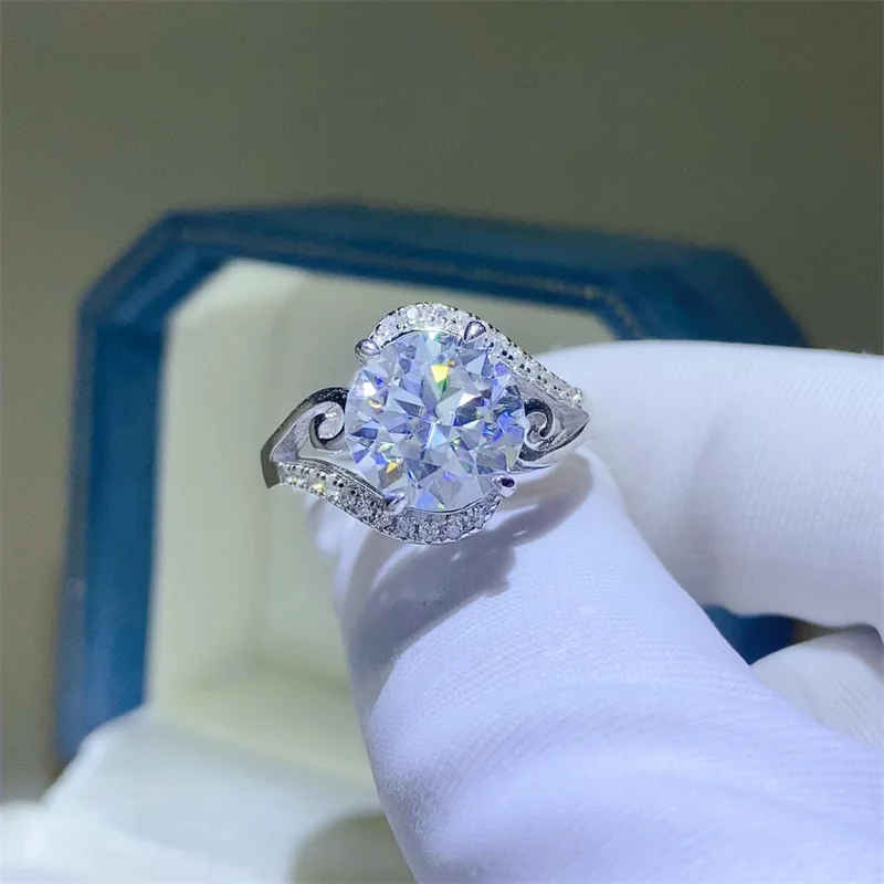 Collection Moissanite PT950 Platinum 3 Carat Twisted Band Full Diamond Ring for Women, high quality jewelry for long term daily