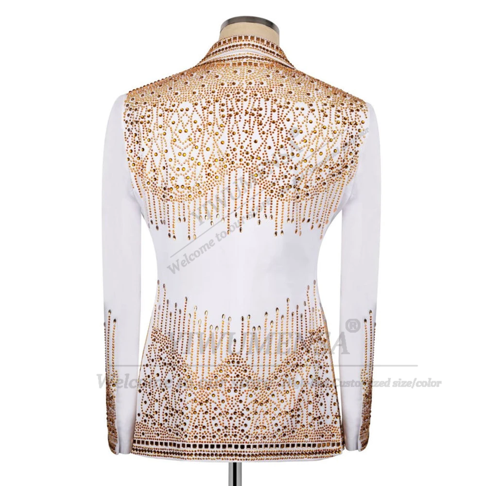 Metaliczna biżuteria Kamienie Garnitury męskie na ślub Dwurzędowa marynarka Spodnie Zestaw 2-częściowy Smokingi dla pana młodego Szyte na miarę Ropa Hombre