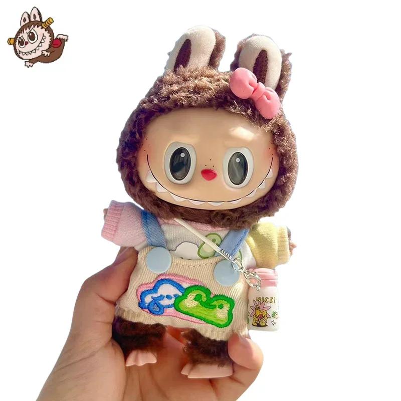 

17CM Cute Mini Doll Clothing Labubu New Clothes Summer Yellow Grid Duckling Hat Rabbit Officer Set Soft Cute [Clothes Only]