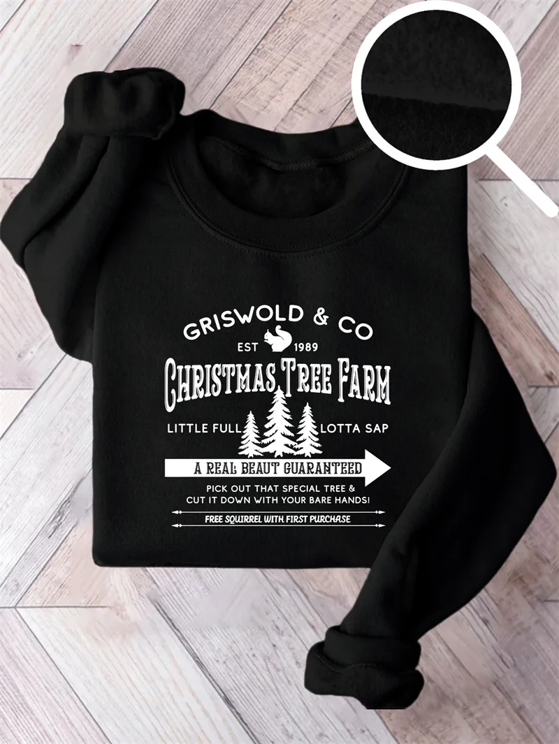 Winter warm cotton women's griswold co est 1989 letter printed fleece casual vintage round neck long sleeve hoodie