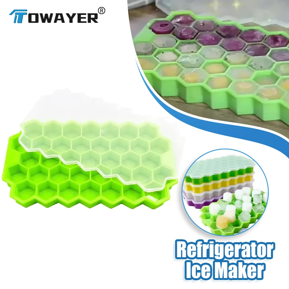 

37 Compartment Ice Tray Removable Lid Ice Maker Reusable Food Grade Silicone Ice Cube Moulds BPA Free Maker for Chilling Juices