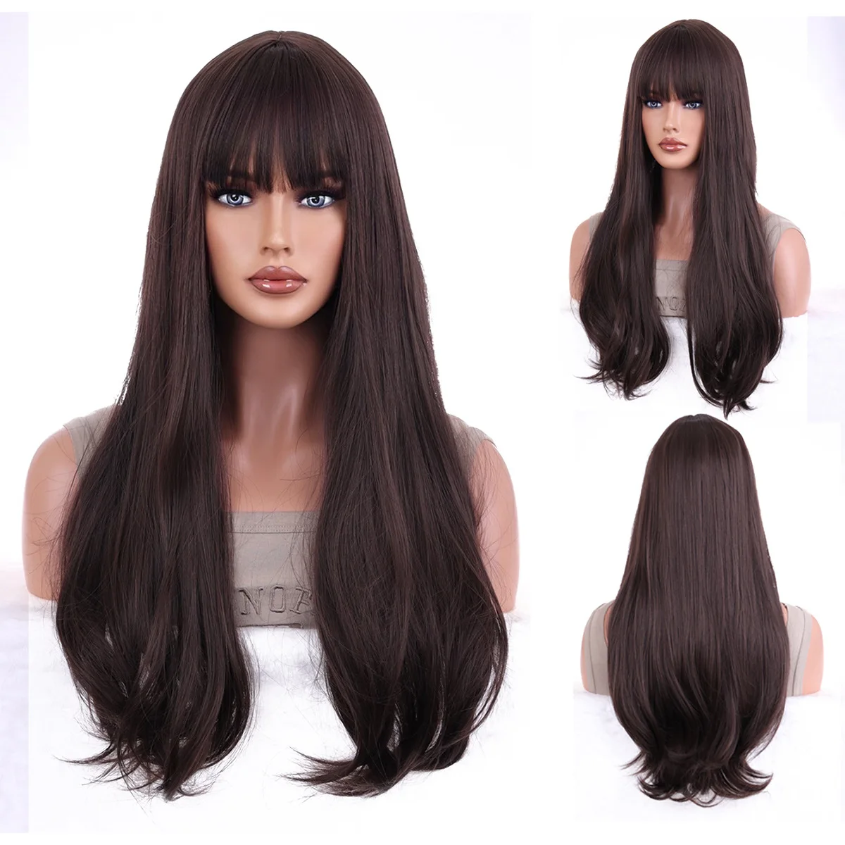 

European and American wig women's air bangs long straight hair European and American high temperature silk chemical fiber wig he