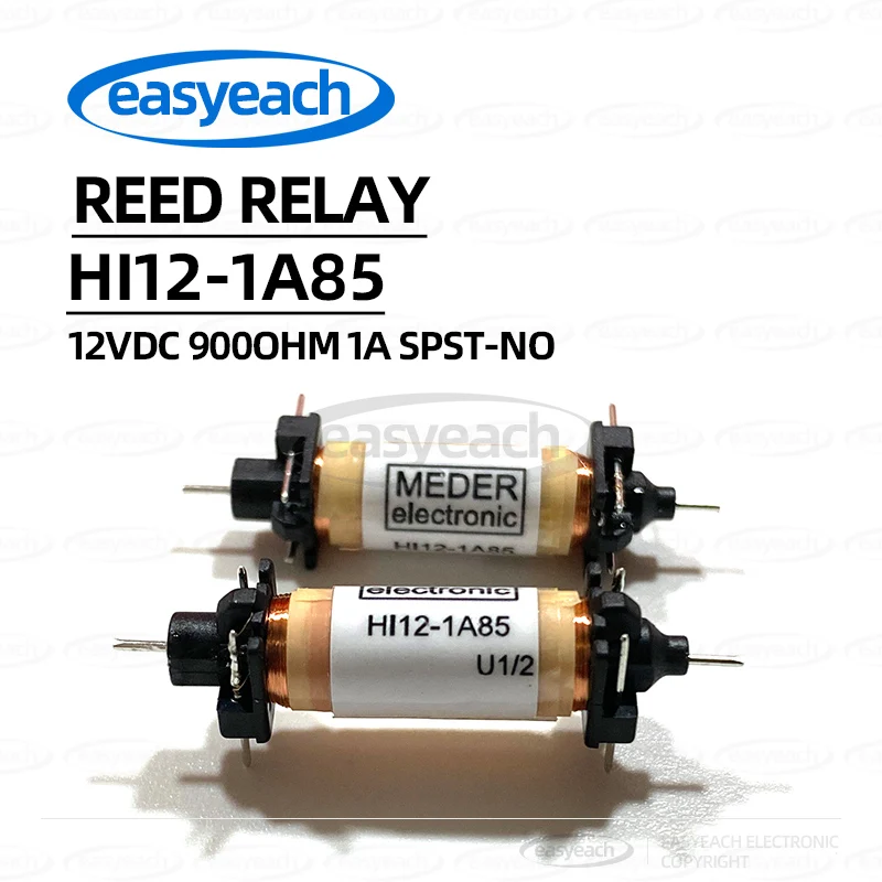 HI12-1A85 Dry Reed Relay 12VDC 900Ohm 1A SPST-NO (34x7.5x7.9)mm THT Small Reed Relay