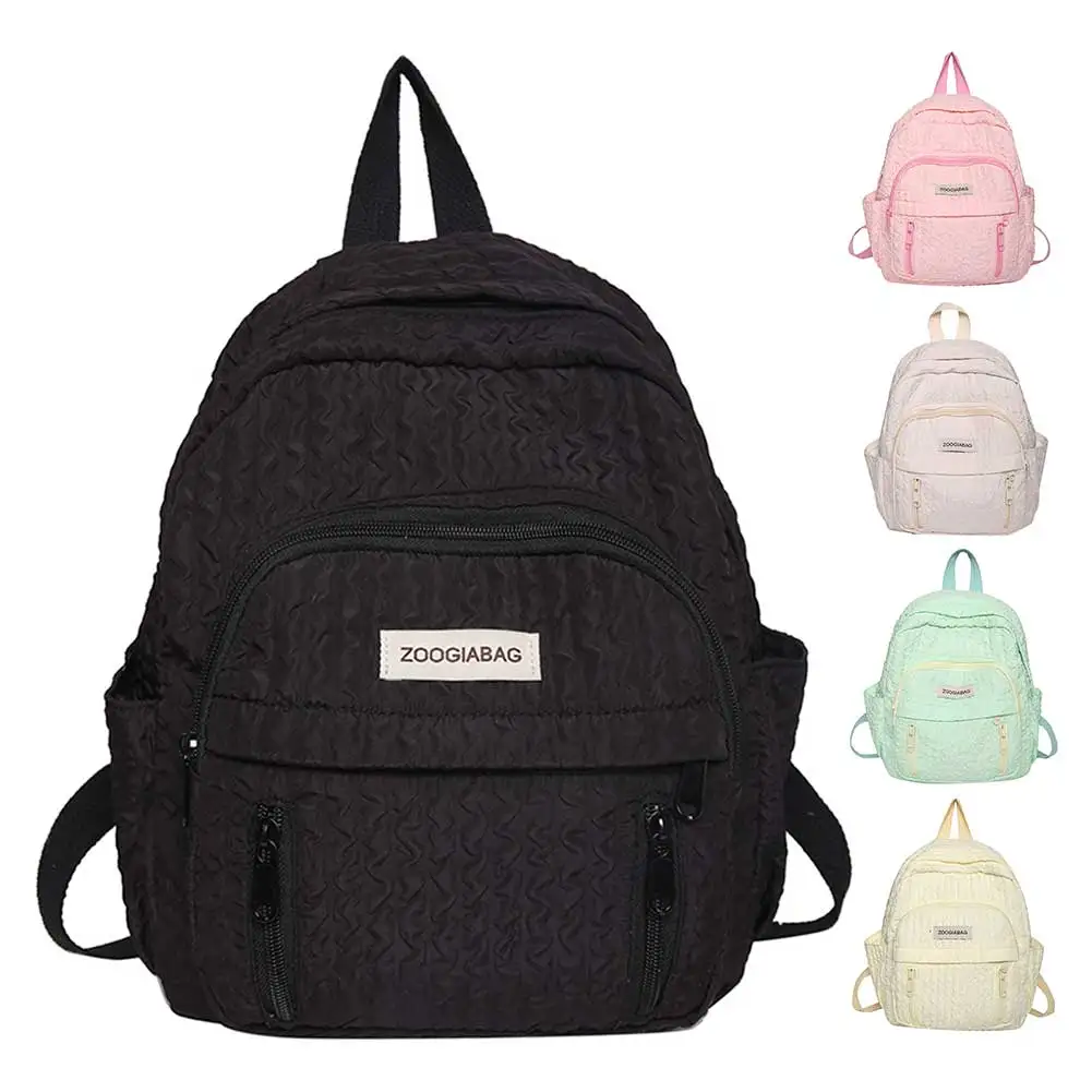 Zaino per studenti Borsa da scuola in nylon tinta unita Pieghe multitasche Leggero Resistente ai graffi Gioco all'aperto regolabile