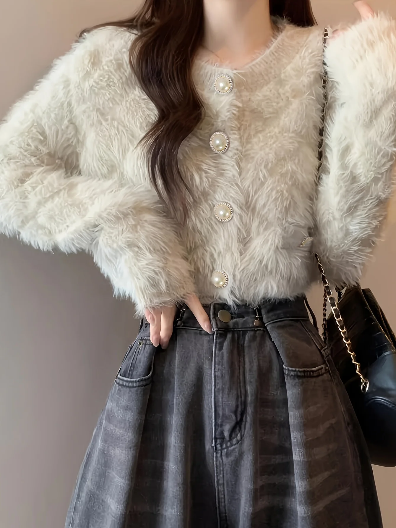 Women's Gentle Furry Short Cardigan Jacket Autumn Winter New Style Ultra-Ethereal Sweater