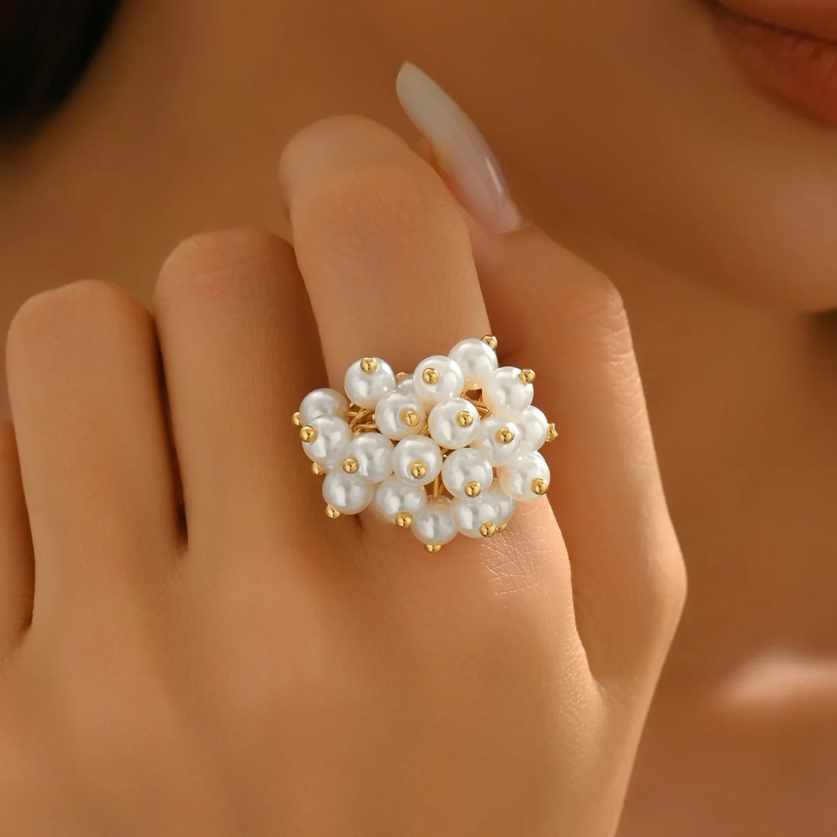 Vintage Irregular Design Pearl Ring for Women Personality Trending Adjustable Punk Hip Hop Metal Finger Ring New Jewelry Gift