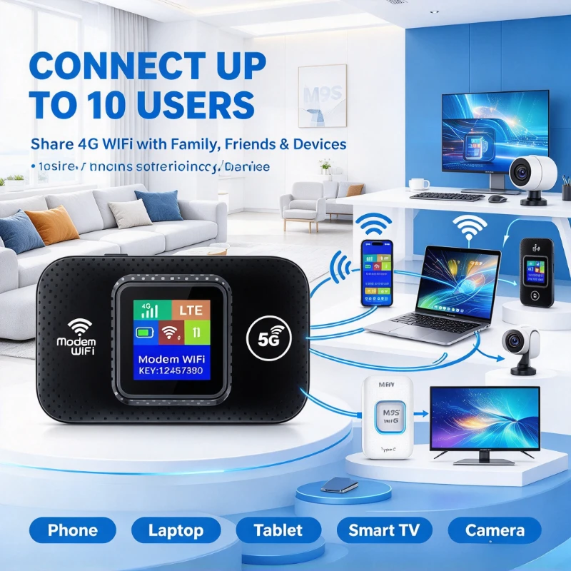 Portable 4G WiFi6 Wireless Router Mobile Hotspot, SIM Card Slot Available, Connect Up To 10 Devices for Travel & Household