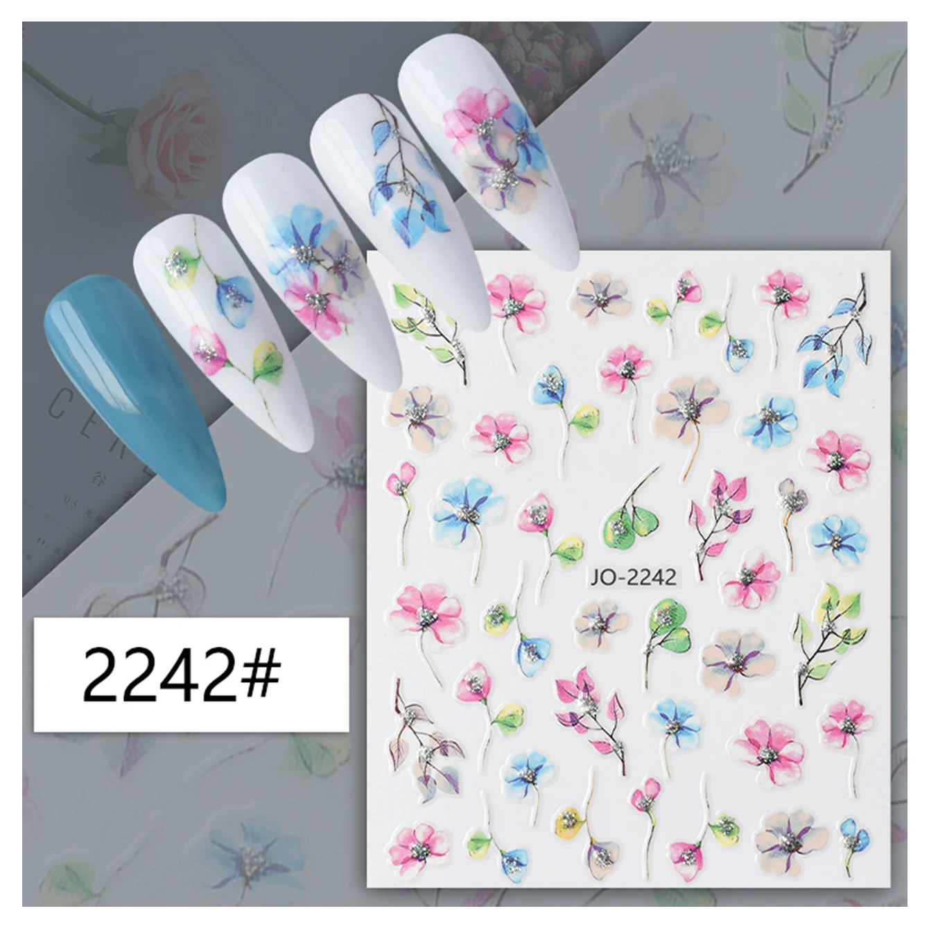 Aquarel Bloem Nagel Sticker Madeliefje Kersenbloesem Blaadje Vlinder Charme Lente Zomer Slider Y 2K Manicure Decoratie Tips