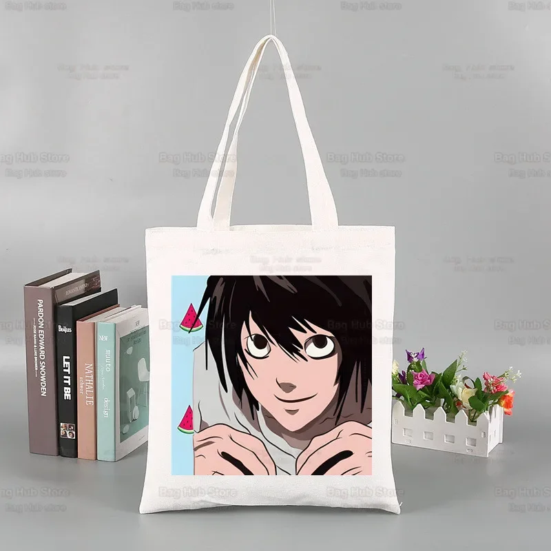 Death Note Light Yagami Near Ryuk L Lawliet Shopping Bag Bolsas De Tela Grocery Shopper Shopping Jute Bag Sacola Reciclaje