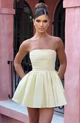 Summer Short Skirt, European and American Sweet Style, Strapless Bow Skirt, Waist-Cinching Women's A-Line Dress, Sexy Club Evening Dress, Elegant