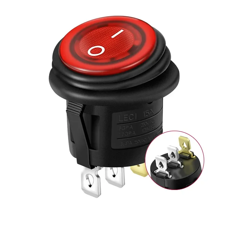 Round Rocker Switch SPST Waterproof Belt Lamp Opening 20mm 6A 250V 3Pin ON/OFF Sealed Waterproof Car Auto Boat Marine LED Switch