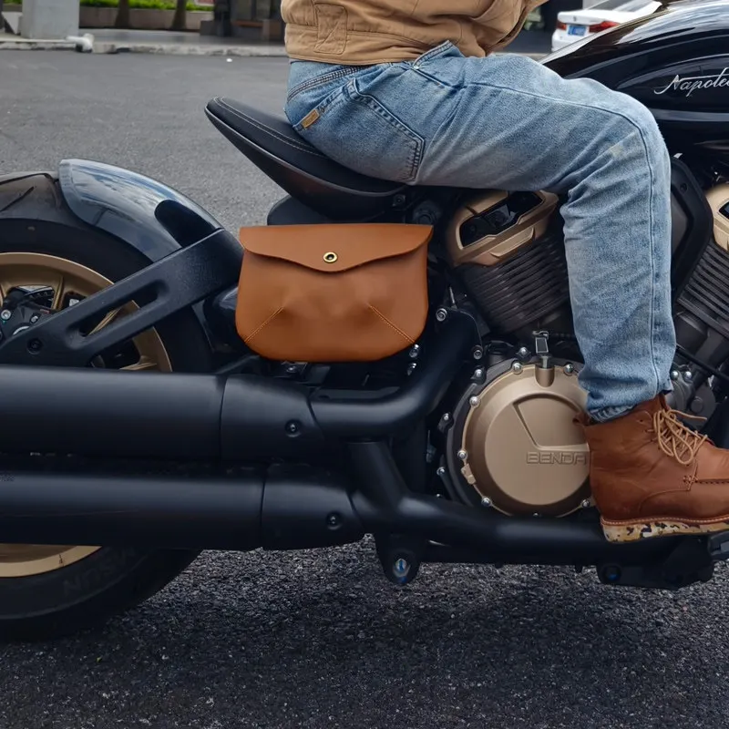 【Premium】For side bag Benda Napoleon 450 cowhide hanging bag modified parts reddish brown vintage style ugly side cover bag