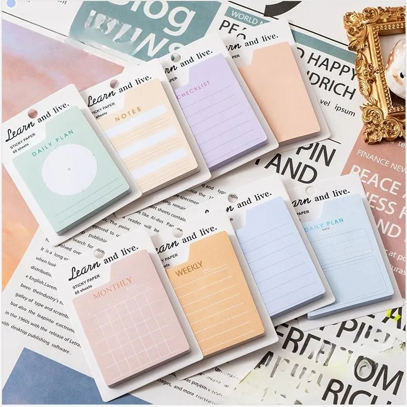 60매 다기능 스티커 메모 노트패드 메모 할 일 목록 플래너 셀프 접착 스티커 문구류 계획표 체크리스트
