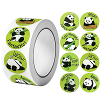 1Roll(500pcs) 1'' Round Cartoon Reward Pandas Stickers for Kids Teacher Reward School Supplies Animal Incentive Home Decor