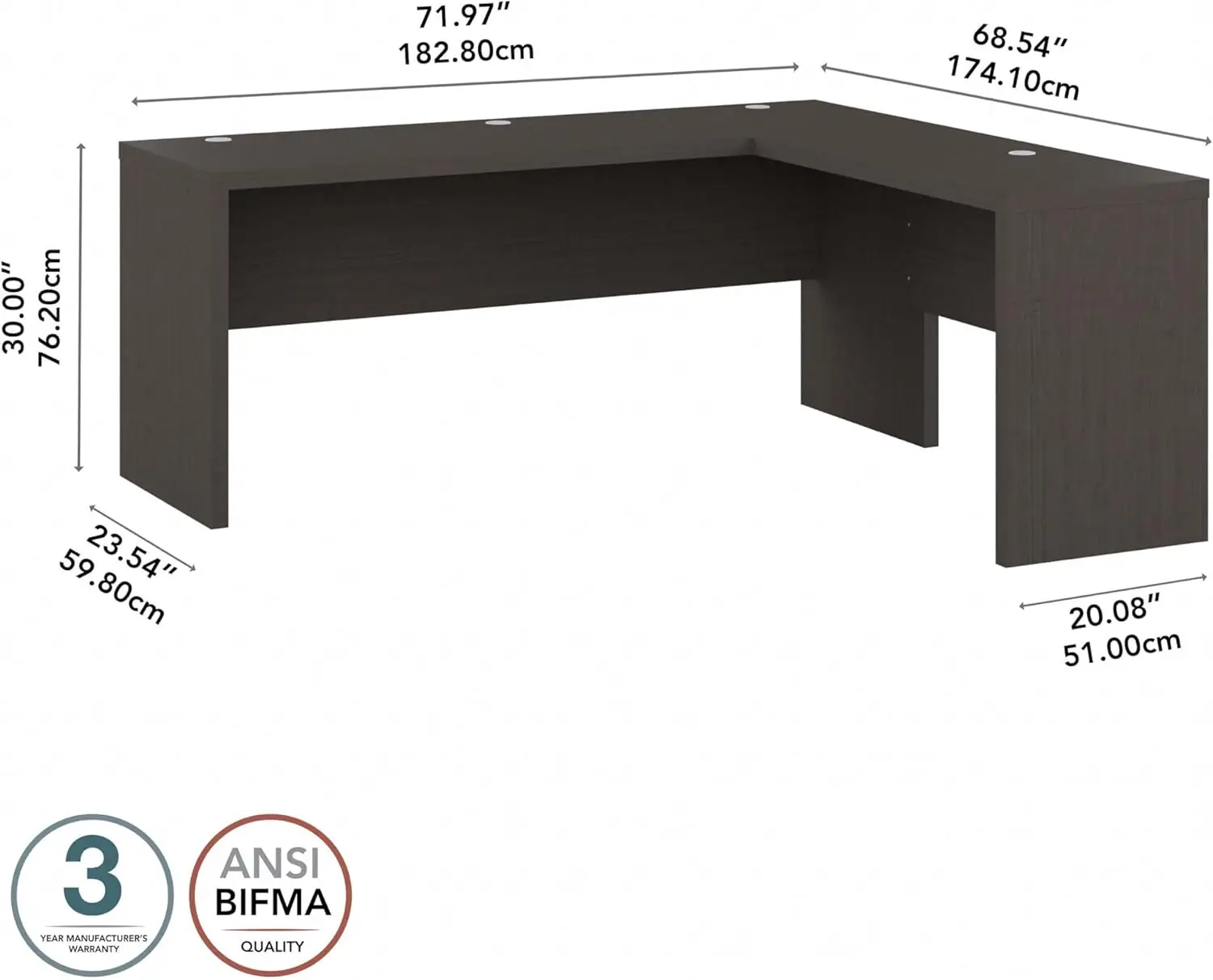 Echo L Shaped Computer Desk, 72W, Charcoal Maple