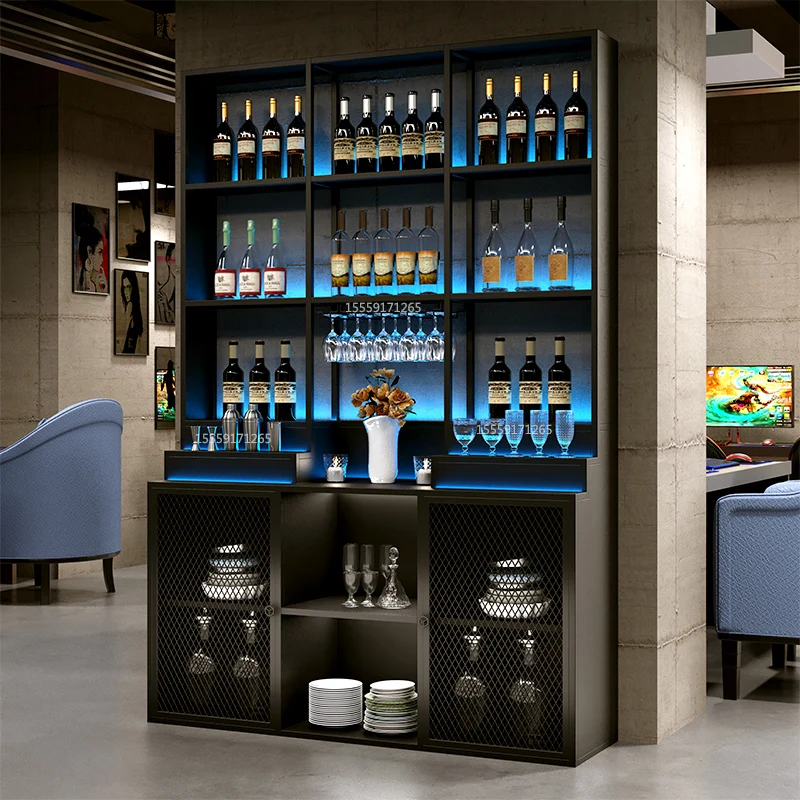 Bar Wine Cabinet Locker Wine Rack Against Wall Bottle Shelf Iron Restaurant Side Cabinet Floor Storage Rack