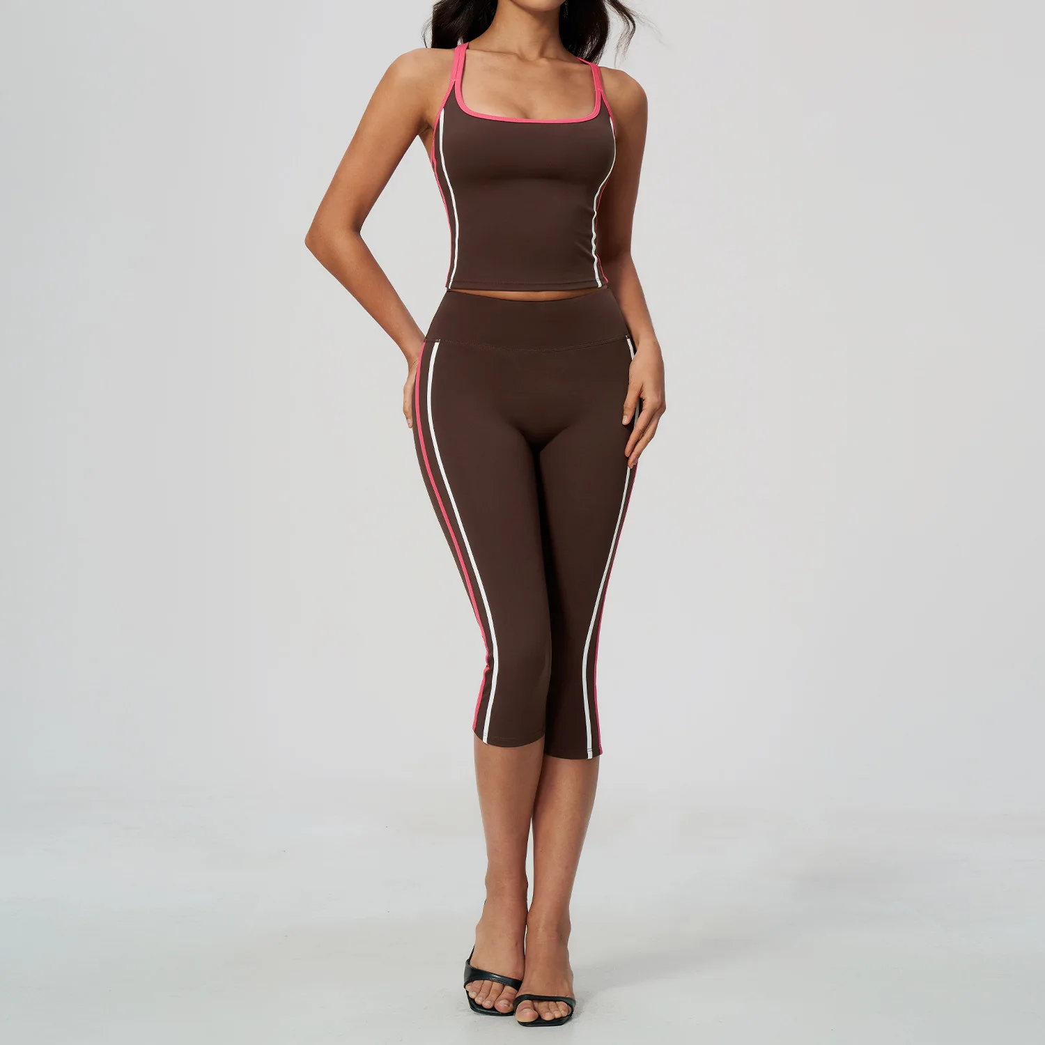 2 Pieces Fitness Suit Women Contrast Color Tracksuit Workout Gym Clothing Sports Set Cross Back Bra High Waist Leggings Yoga Set