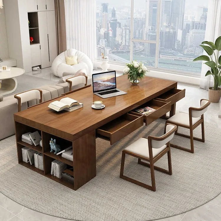 Living room large desk solid wood board table bookcase integrated workbench household with drawers study