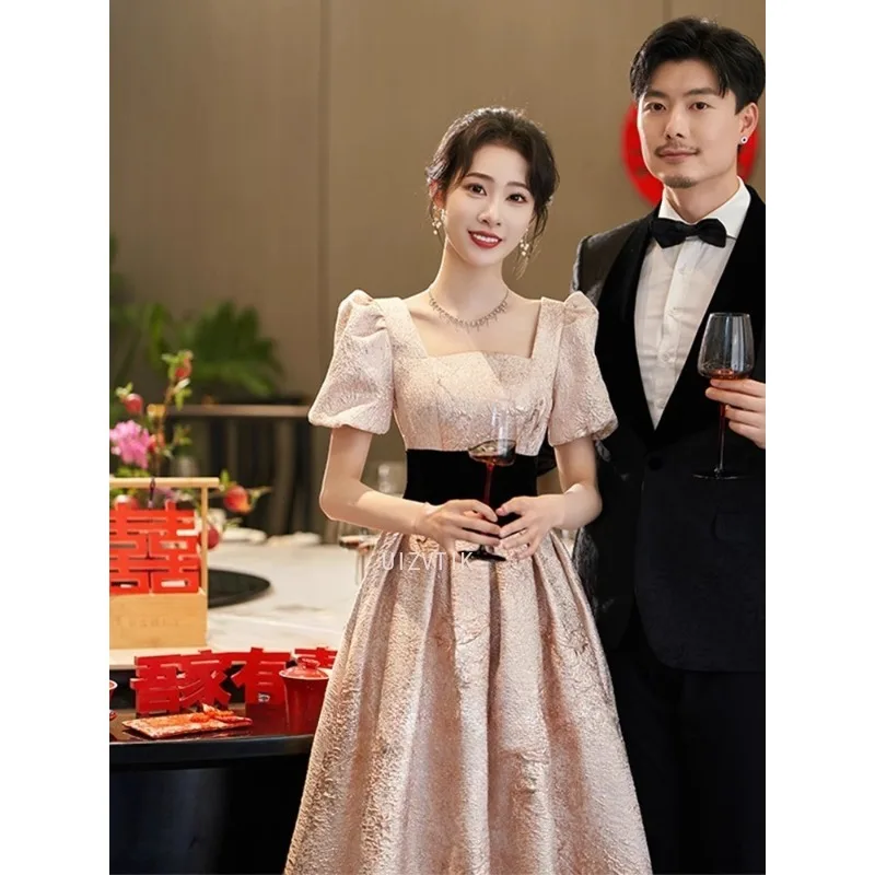 Glänzende Spitze, lange Ballkleider 2022, neue elegante, quadratische Ausschnitt, bodenlang, langes Hochzeitskleid, Damen-Party-Abendkleider, individuell gestaltet