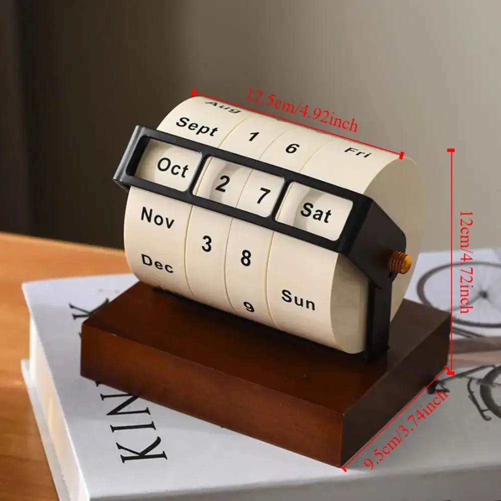 Daily Flip Rotary Calendar Reusable Vintage-style Perpetual Calendar Durable Wooden Manual Countdown Calendar Desktop