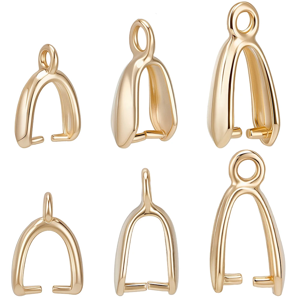30Pcs 3 Style Rack Plating Eco-friendly Brass Ice Pick Bails Lead Free Cadmium Free Real 24K Gold Plated 13x4.5mm
