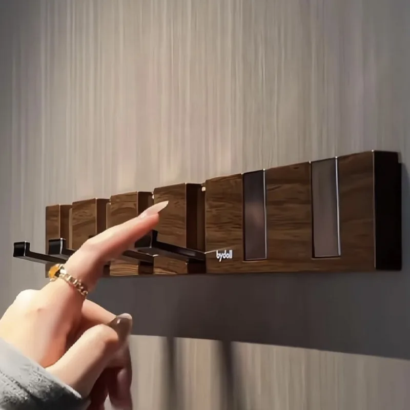 

Entrance Hooks Hanging Clothes, Creative High-end Wall Mounted Coat Rack, Peach Wood Color, Light Luxury Piano Key