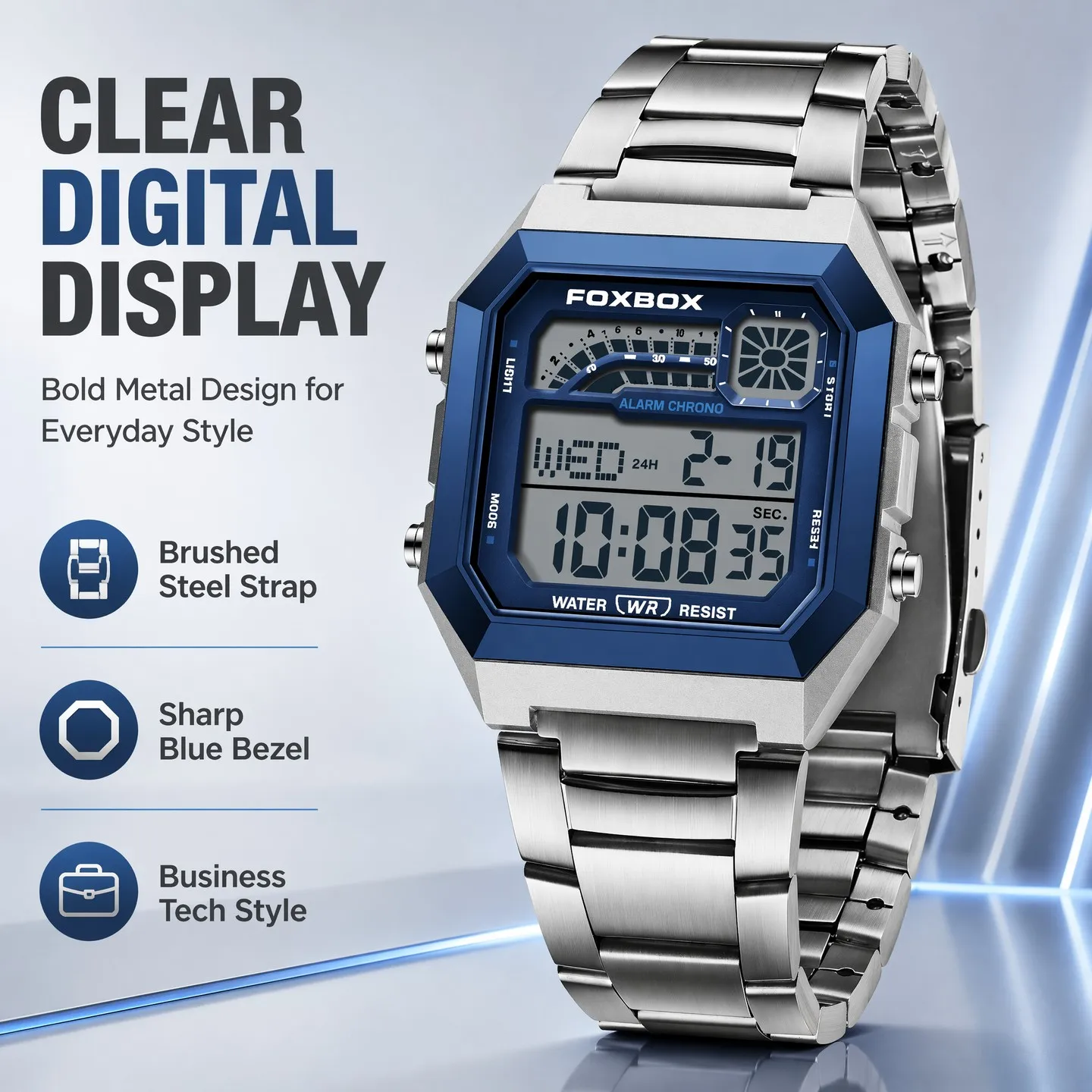 FOXBOX Original Luxury Square Men Watch Quartz Sports Waterproof Wristwatch Business Fashion Business Numbers Digital Watch
