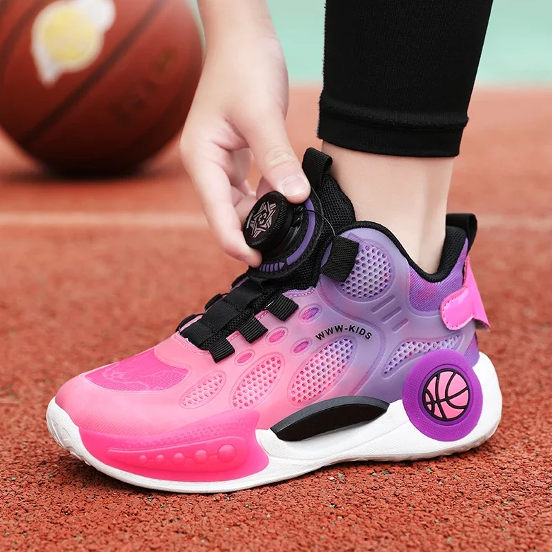 

Brand Children's Basketball Shoes 2023 Summer Girls' Swivel Button Sports Shoes Boys' Running Shoes Basketball Training