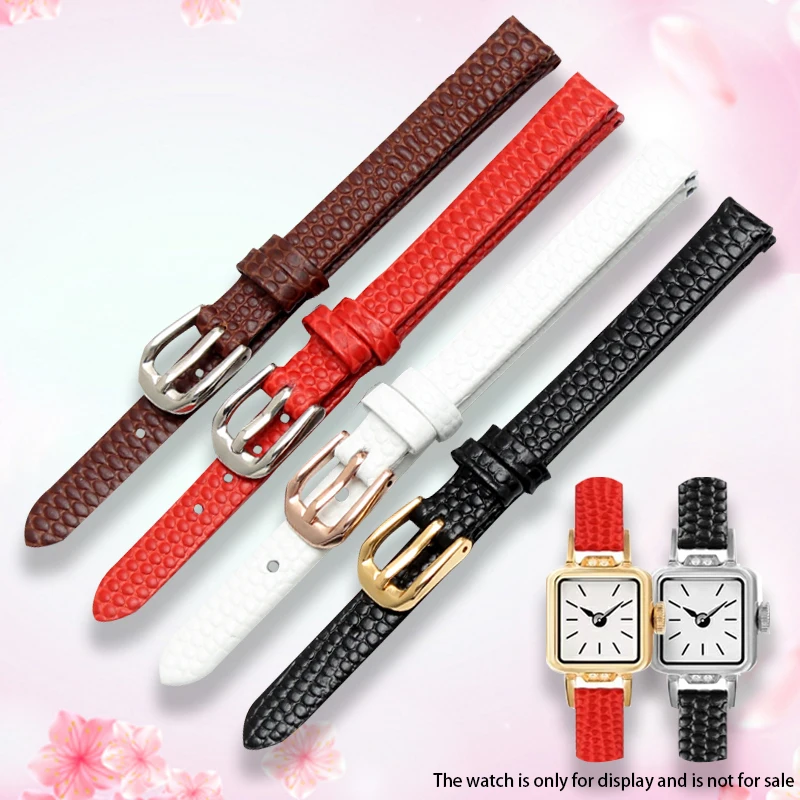 6mm 8mm 10mm 12mm 14mm 16mm Slim Genuine Watch Leather Strap Lizard grain Women Watch band High Quality Women Watch band