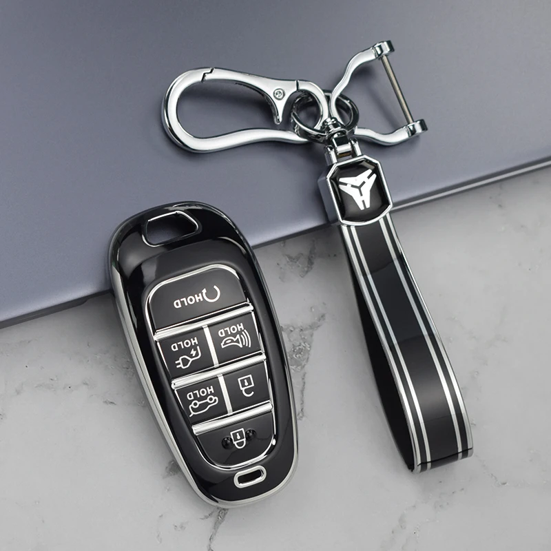 New Silver Edge Car Key Case Cover for Hyundai Santa Fe Tucson 2022 NEXO NX4 Ioniq 5 Atos Prime Solaris 2021 Auto Accessories