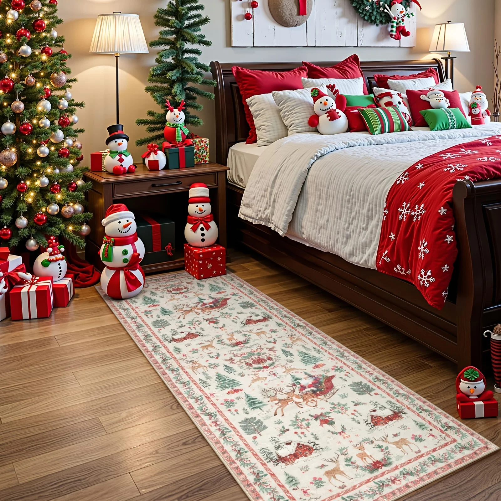 VIKAMA Christmas Red Suitable for Hallway Kitchen Mat Washable Santa Claus Doormat Rug For Bedroom Carpet For Living Room