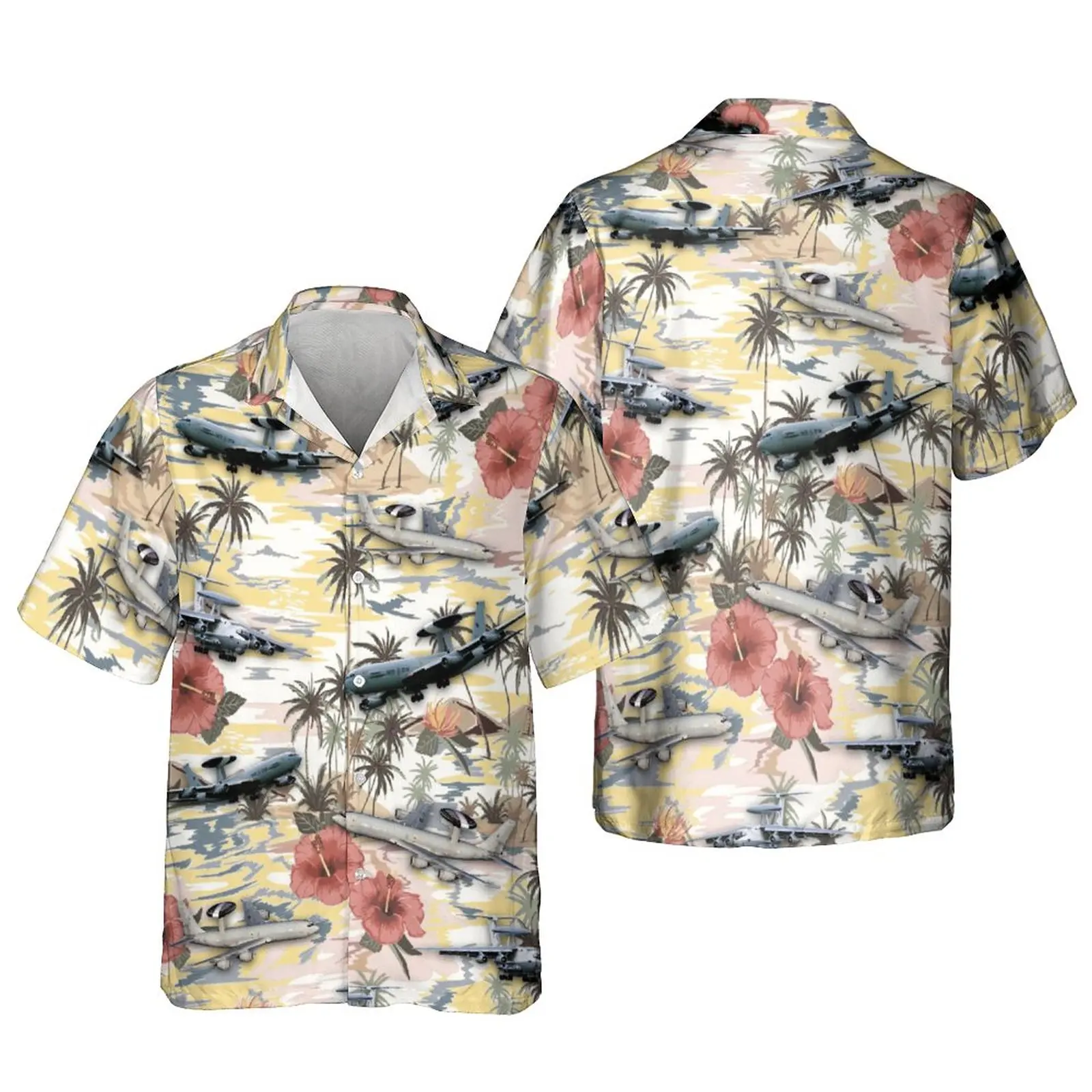 Jumeast 3D Printed Plane Men Hawaiian Shirts Vietnam Era Helicopters Embraer 145 Envoy Air Beach Blouses Palm Tree Youth Clothes