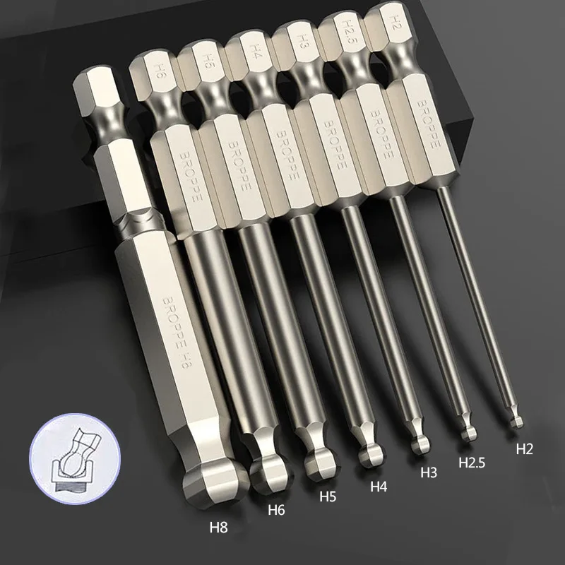 H2-H8 Metric Ball End Head Hexagon Screwdriver Bit 1/4 Inch Shank Strong Magnetic Driver Bit Allen Wrench Drill Bit Set