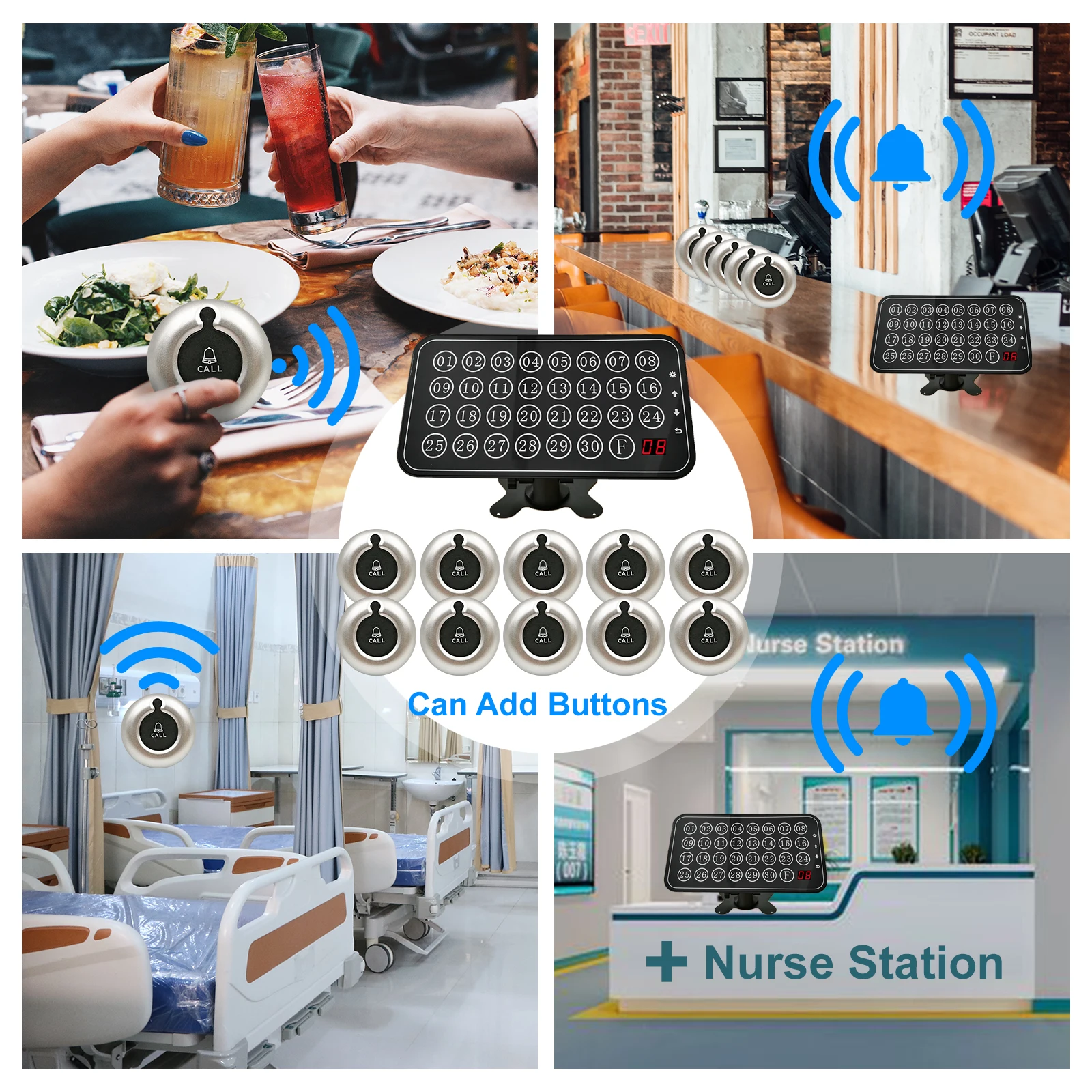 Life Alert Care Giver Pager Nurse Call System 30-line Elderly Monitoring 10 Emergency Bathroom Alarm Button for Patients Seniors