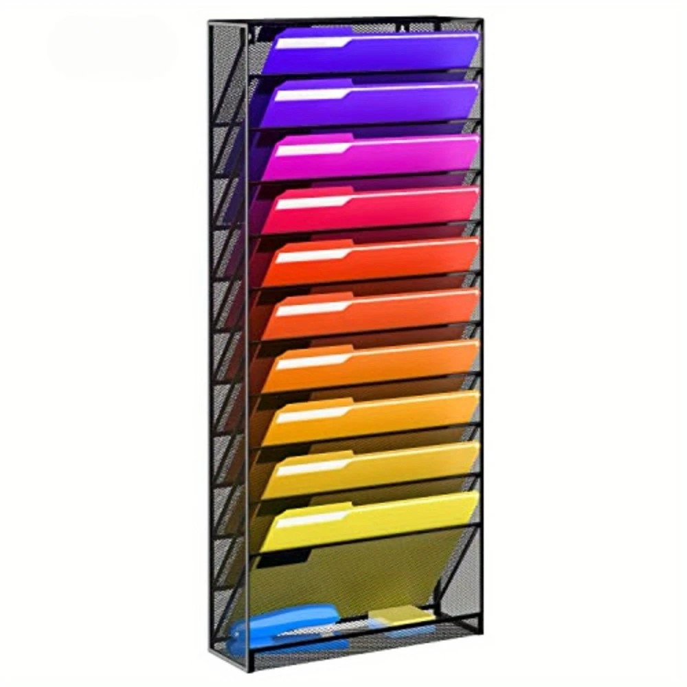 12 Tier Mesh Metal Wall Mounted File Organizer, Magazine File Paper Holder, Office and Home Wall Mounted File Organizer