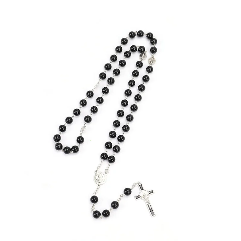 New Fashion Handmade Round Glass Bead Catholic Rosary Quality Bead Cross Necklace Beads Cross Religious Pendants Necklace