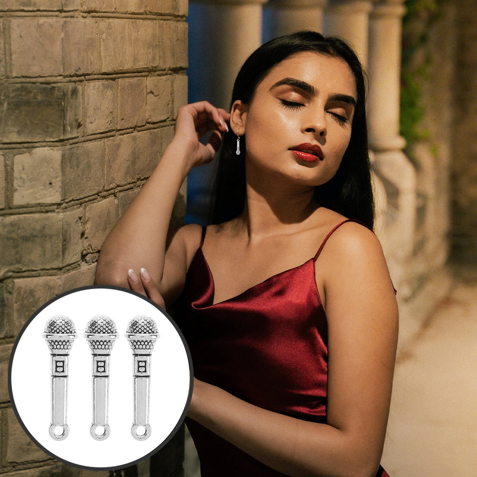 

50Pcs Mini Microphone Charms Vintage Zinc Alloy Microphone Pendant DIY Jewelry Making Music Bracelet Necklace Accessories