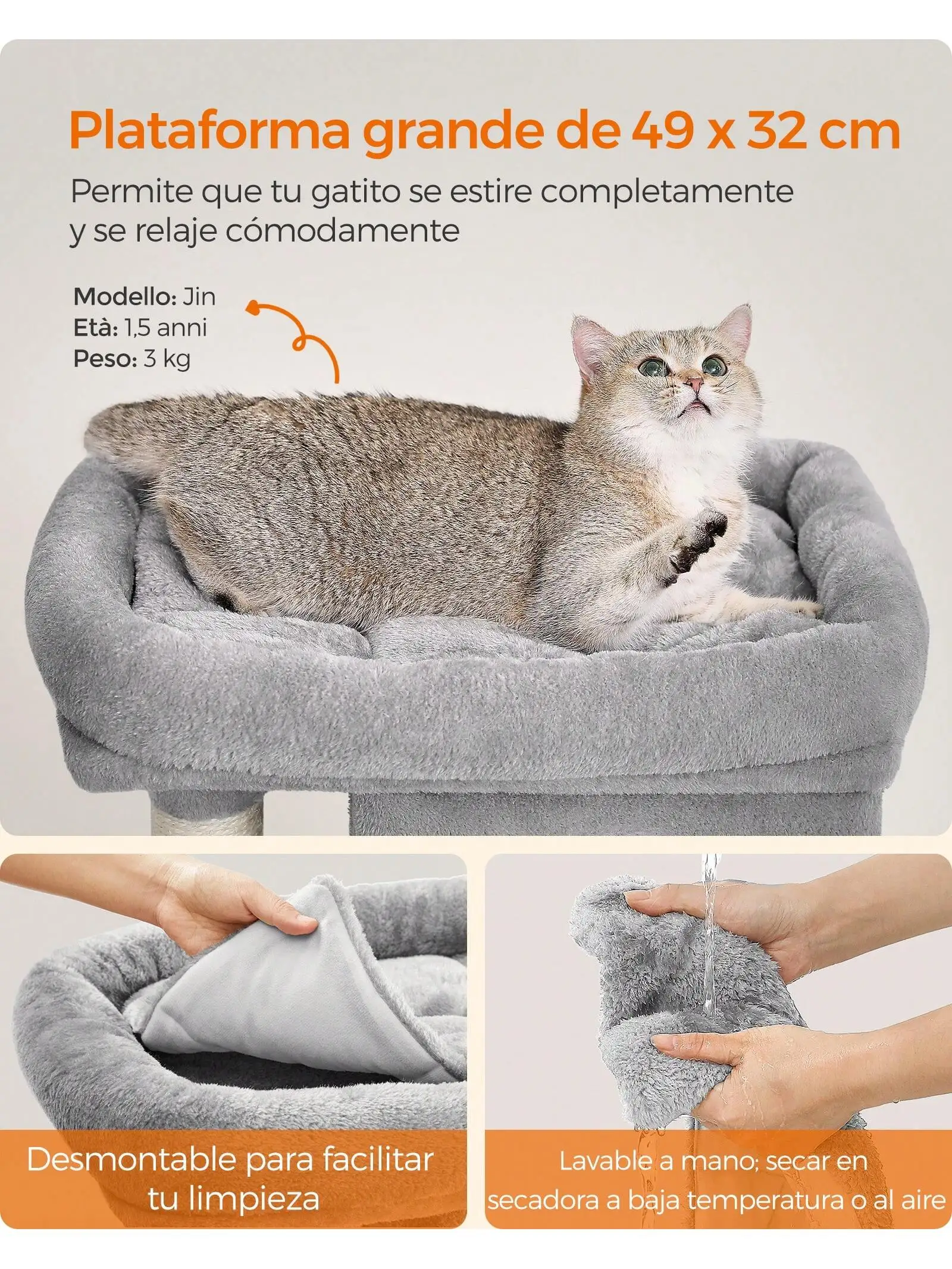 Feandrea S Cat Tree: 67cm tower for kittens up to 3kg, with perch, 2 caves, scratching post, Smoky Grey.