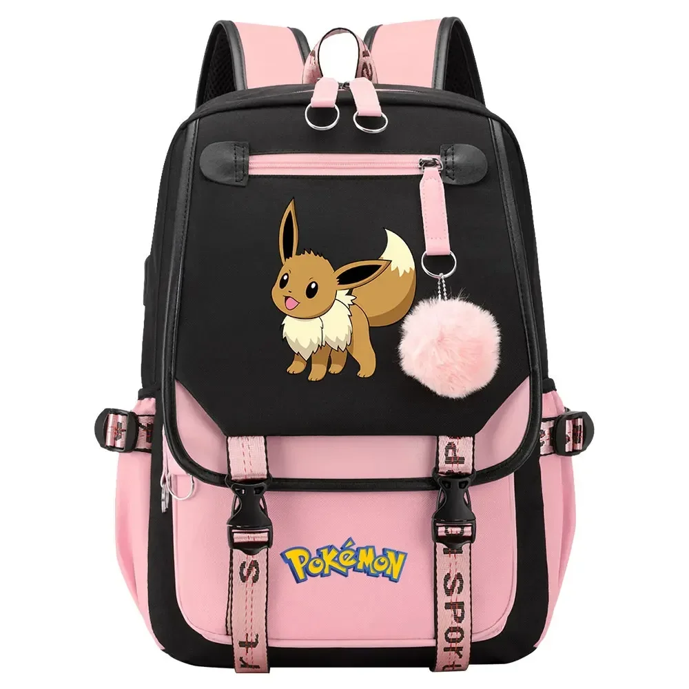 Eevee Jigglypuff Gengar Boys Girls Kids School Book Bags Women USB Bagpack Teenagers Canvas Laptop Travel Student Backpack