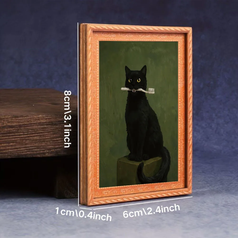 1 Piece of a Fun and Quirky Little Black Cat Biting a Toothbrush, Retro Gold-Edged Refrigerator Magnet, Vintage Oil Painting Style Cat Magnetic Decoration Sticker, Cute Atmosphere-Enhancing Ornament for the Kitchen Refrigerator, a Fun and Unique Gift for Pet Owners