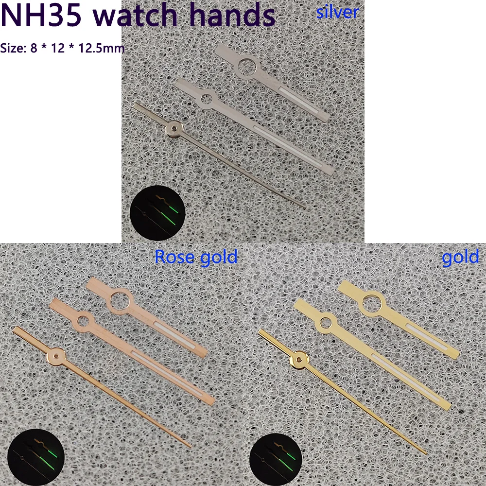 NH35 NH36 watch hands are suitable for NH35/36 movement C3 green luminescent size 8 * 12 * 12.5mm