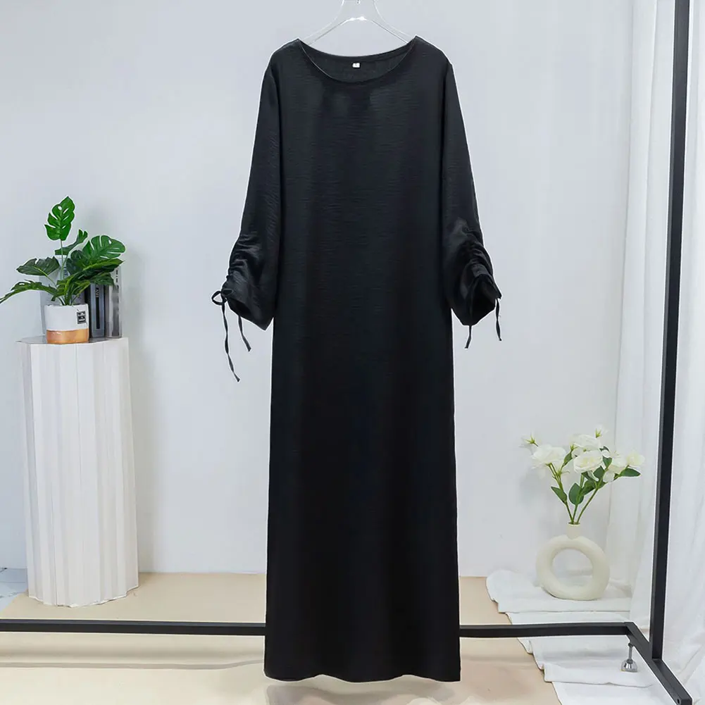

Women Casual Loose Maxi Dress Breathable Full Sleeve Muslim Dresses Crew Neck Plain Dubai Robe for Spring and Summer Parties